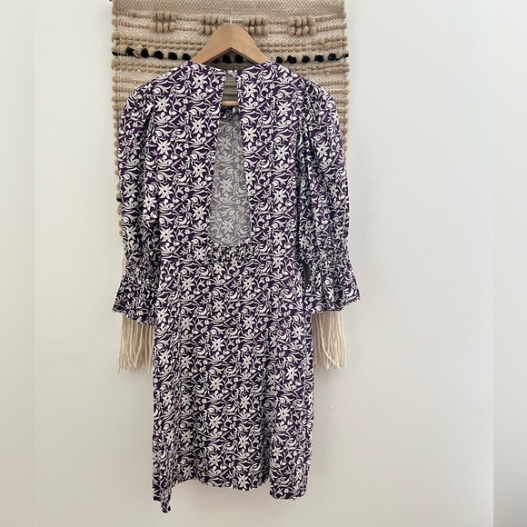 Maje Purple and White Floral Print Bishop Sleeve Sundress - Picture 9 of 14
